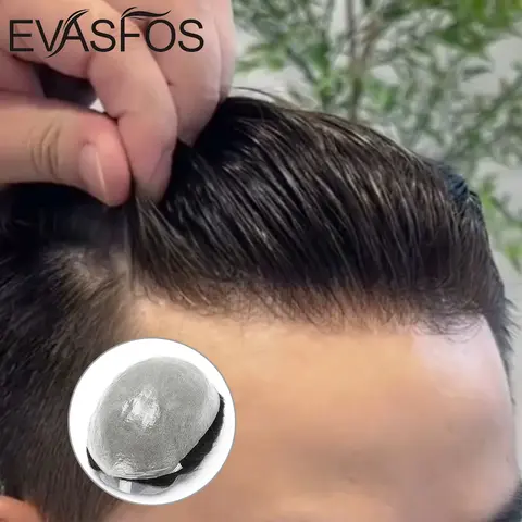 Invisible Knots Men Capillary Prosthesis Wig For Men 0.03mm Ultra Thin Skin Hair Replacement Men Toupee Natural Hair System Men