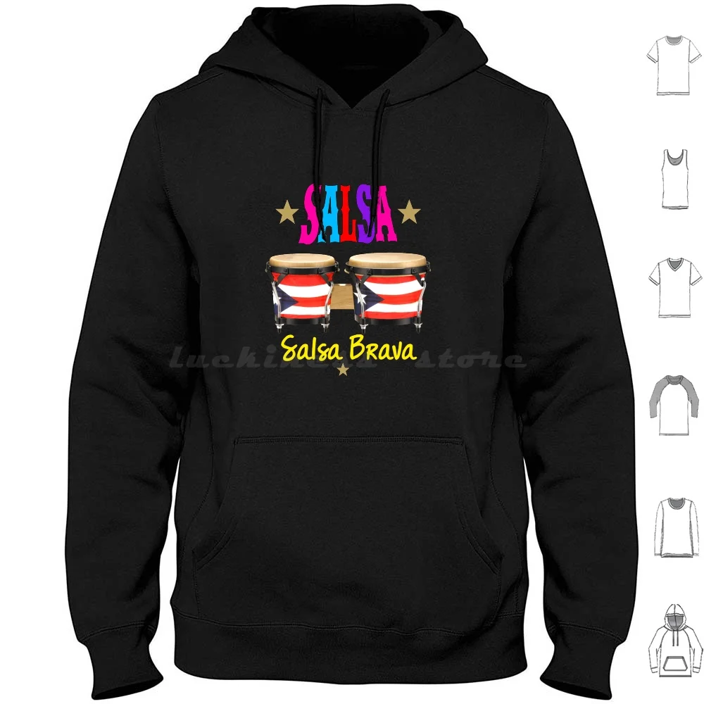 Puerto Rico Salsa Salsa Brava Hoodies Long Sleeve Salsa Fania Power Celia Cheo Hector Lavoe Joe Brava Colombia