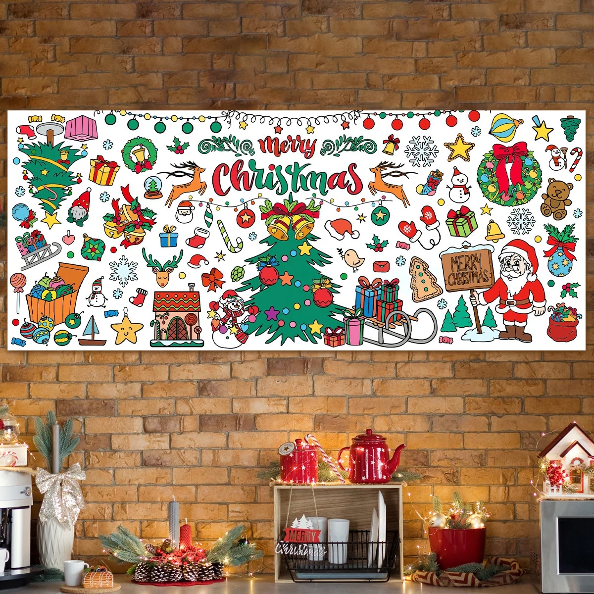 Xmas Giant Coloring Poster/Tablecloth-Christmas Crafts for Kids Paper Coloring Banner Kids Gifts  Christmas Party Decorations