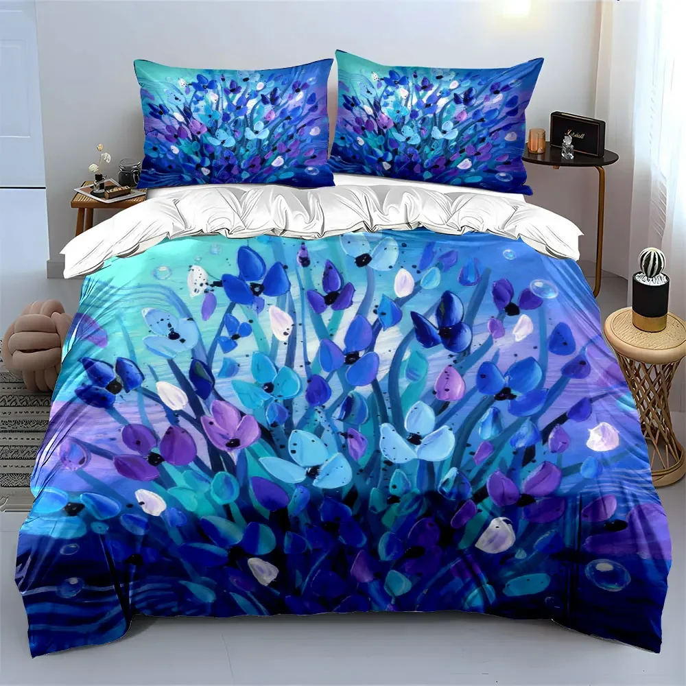 Floral Canvas Art Set Decoration Soft Comfortable Duvet Cover Bedding Set Included 1*Duvet Cover & 2*Pillowcases, gift