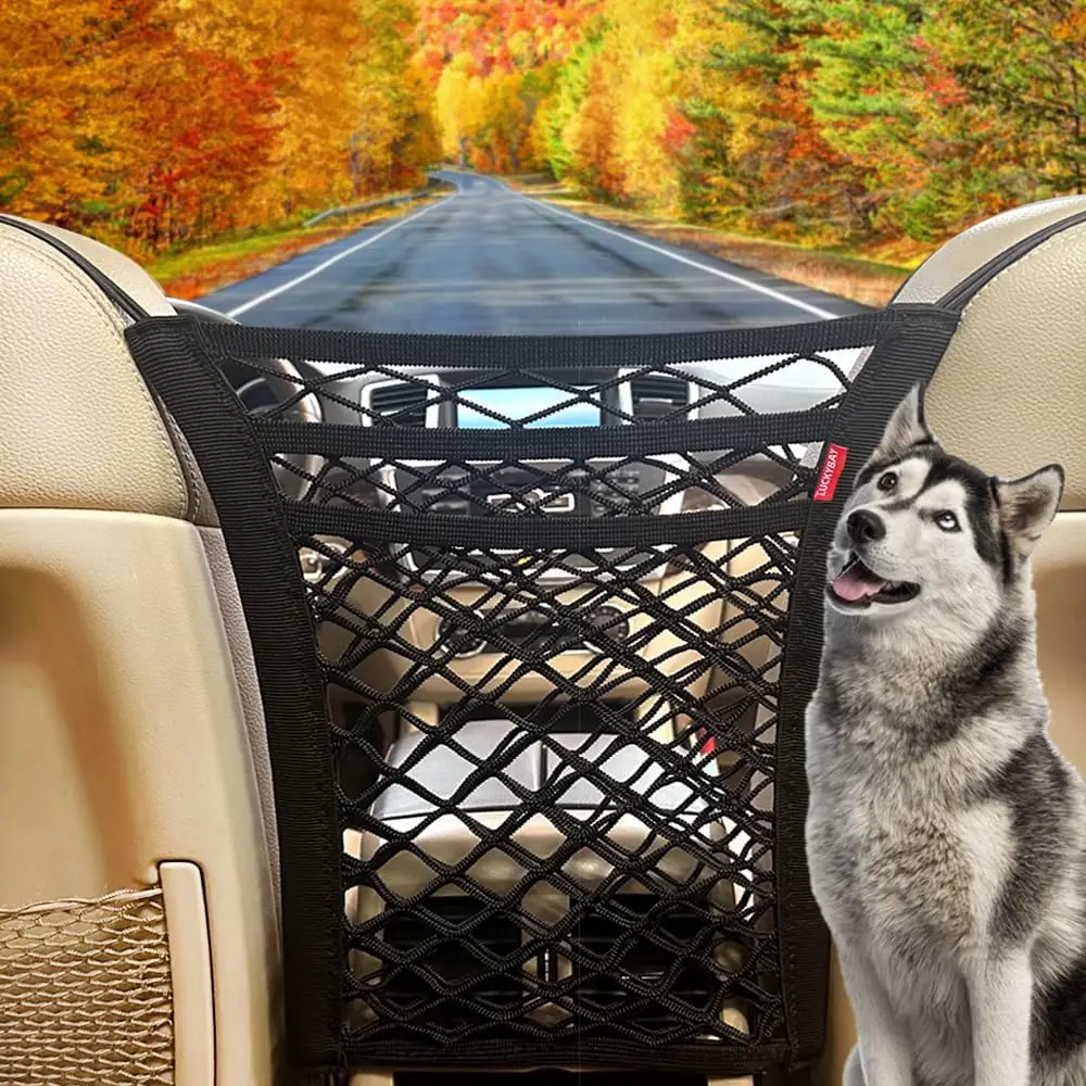 

3-Layer Car Mesh Organizer Net, Seat Back Elastic Storage Net Bag, Barrier of Backseat Pet Kids, Driver Storage Netting Pouch
