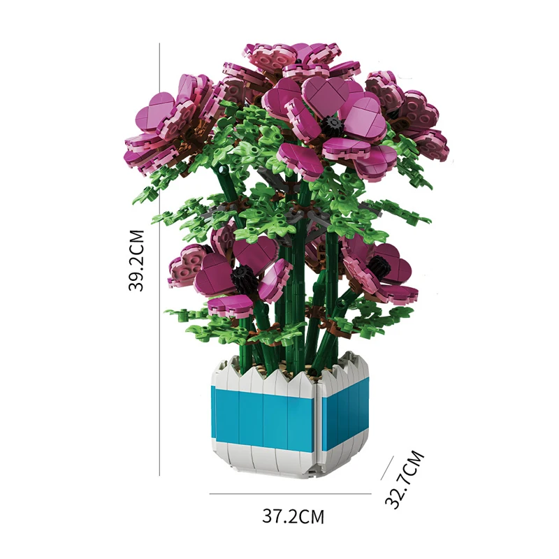 2023 City Creativity Flower Anemonia Sulcata Potted Plant Home Decoration Building Blocks Bricks Toys For Birthday Gift