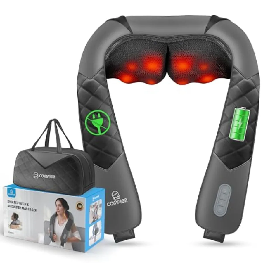 

Cordless Neck Massager with Heat for Pain Relief Deep Tissue 3D Shiatsu Massage in White Ideal for Neck and Shoulder Includes C