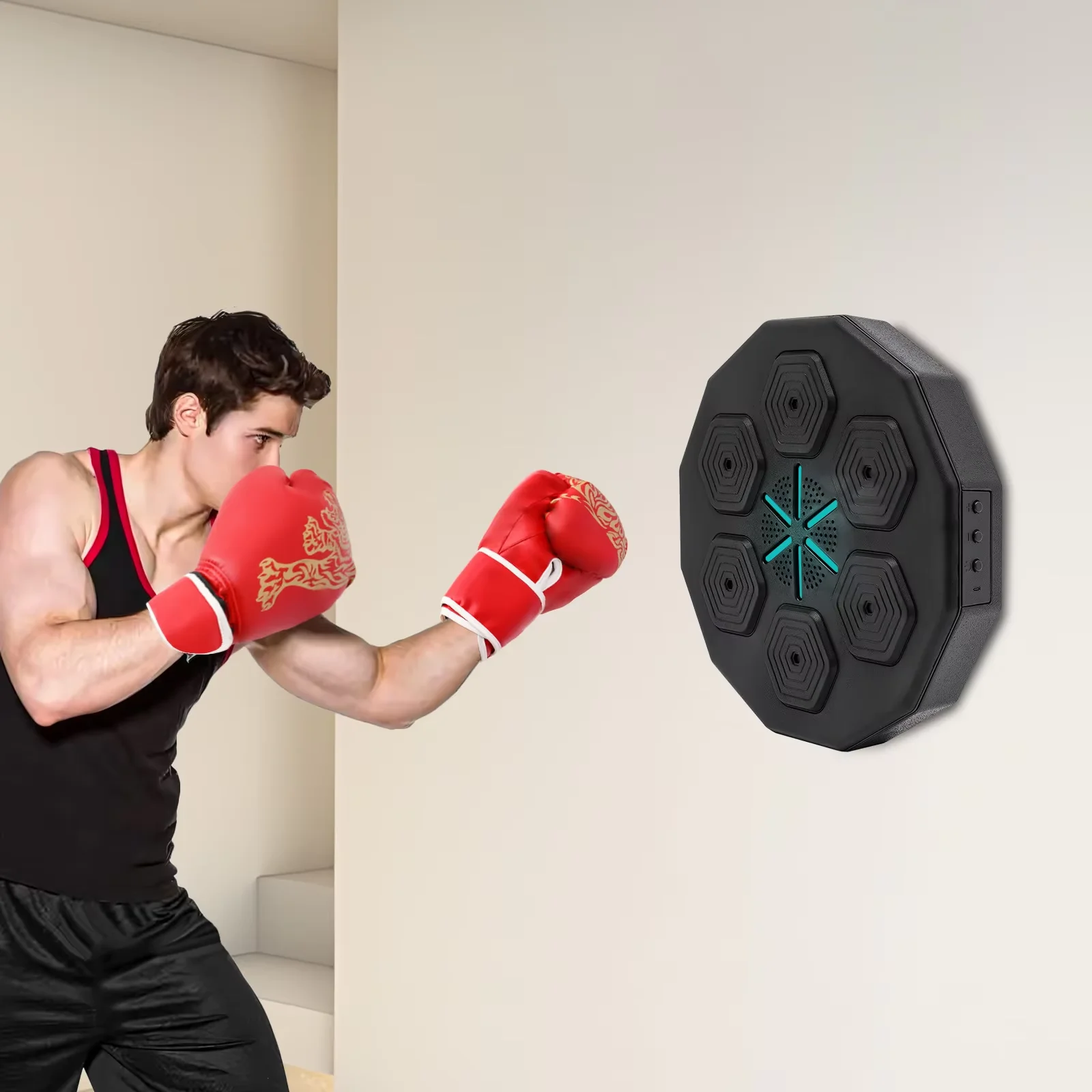 Intelligent Music Boxing Training Machine, Wall Mount Bluetooth Boxing Wall Target Punch Trainer w/Gloves&LED Light for Home Gym