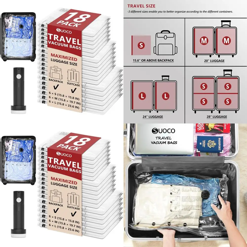 

18-Piece Rechargeable Vacuum Pack Set for Clothes, Space-Saving Travel Organizers for Suitcases and Cruises