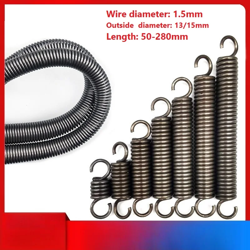 Spring Steel Single Hook Springs Tension Spring Length 50-120/130/150/160/180/200/220/250/280mm Wire Dia 1.5mm Outer Dia13/15mm