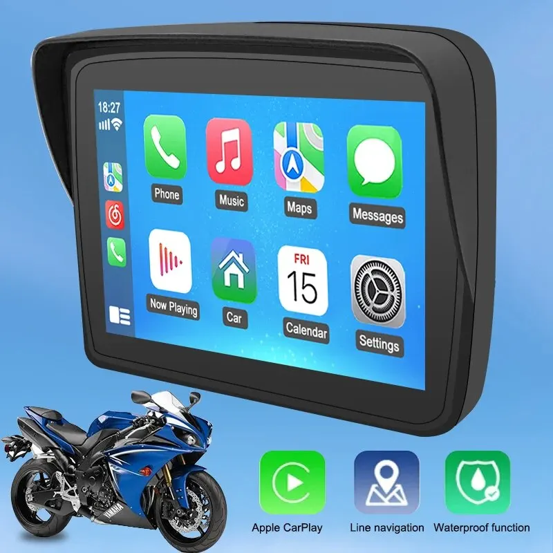 5 Polegada portátil motocicleta display hd ipx7 à prova dwaterproof água duplo canal bluetooth gps sem fio apple carplay android auto motocarplay