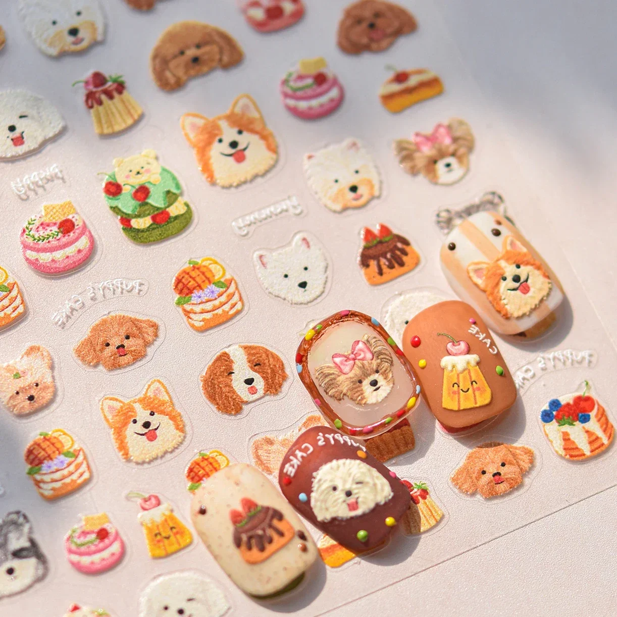 Süße Welpe Katze Schöner Hund Kätzchen Burger Kuchen Dessert Socke Schleife Pullover Persimmon Pilz Nail Art Aufkleber DIY Maniküre Aufkleber