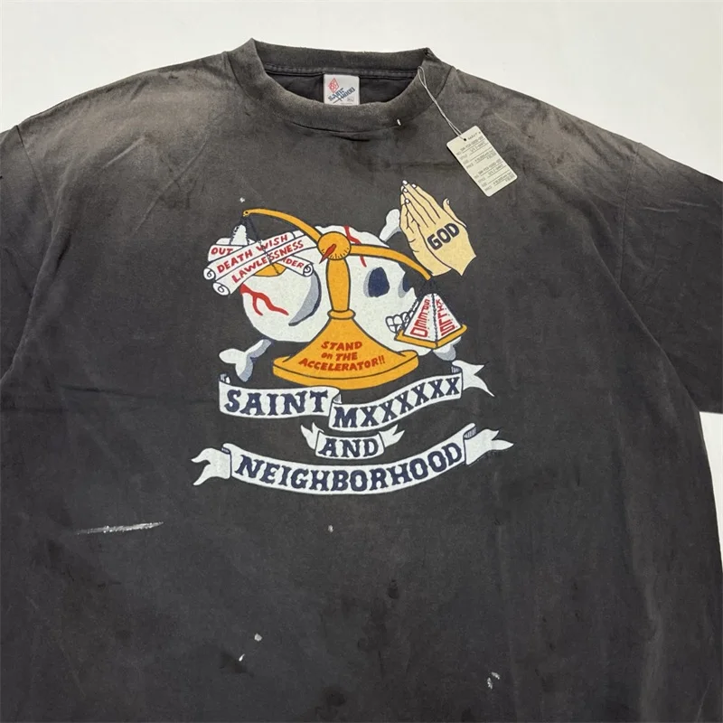 SAINT Mxxxxxx Black Washed T-Shirts Men Women 1:1 Best Quality Pure Cotton Vintage T-Shirts