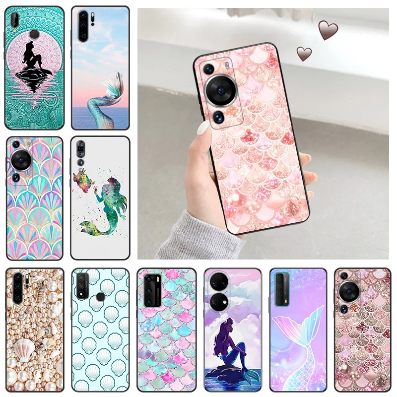 Soft Silicone Phone Case for Honor X7b X9b X6a X8 b 70 90 Magic5 Mermaid Colourful Shiny Scales Huawei P20 P30 P40 P-Smart Cover