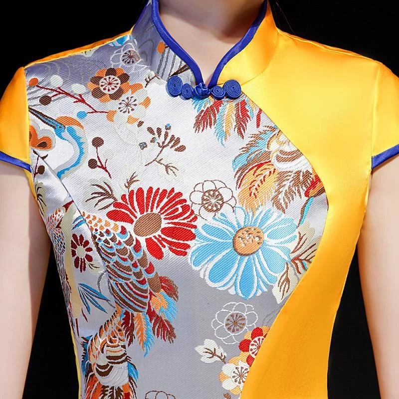 Sheng Coco Fishtail Cheongsam abito da sera ricamo cinese giallo modificato Cheongsam Walking Show Team Performance Dress