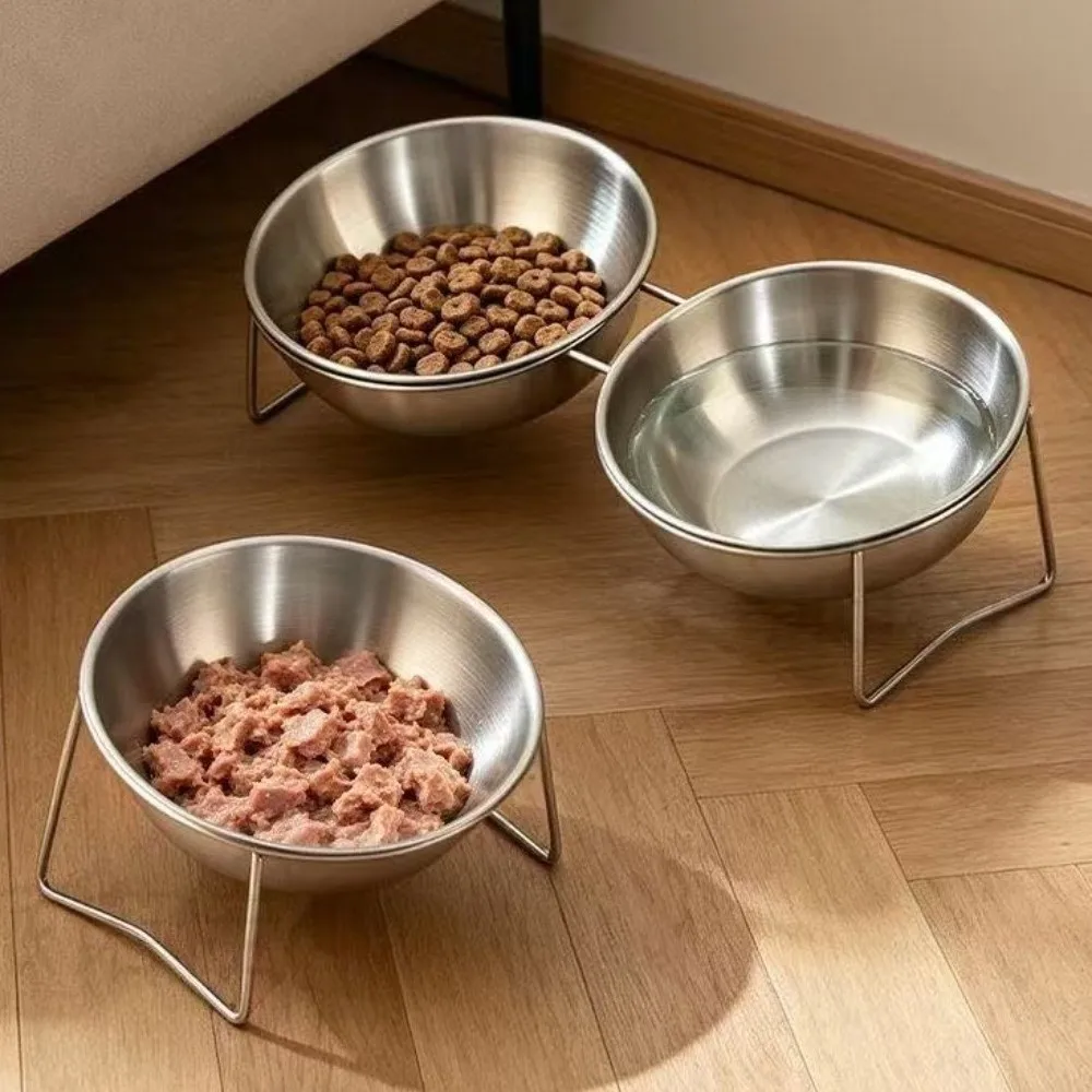 Large Capacity Stainless Steel Cat Bowl Anti-Tipping Rust Proof Cat Food Feeder Shatterproof Neck Protection