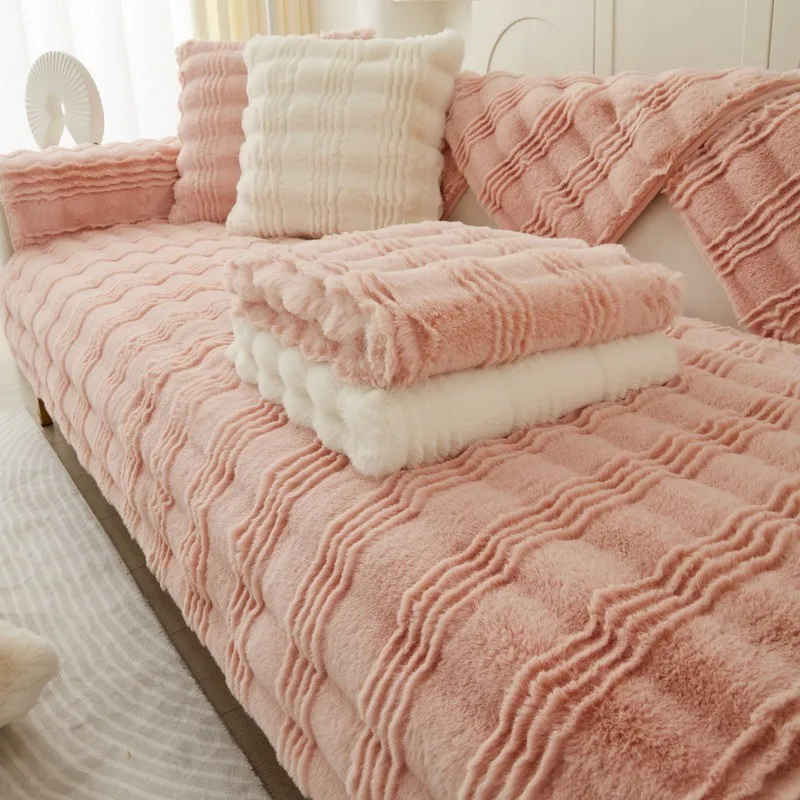 

2023 New Thicken Rabbit Plush Sofa Slipcover Universal Non-slip Soft Sofa Towel Couch Cushion for Living Room Modern Home Decor
