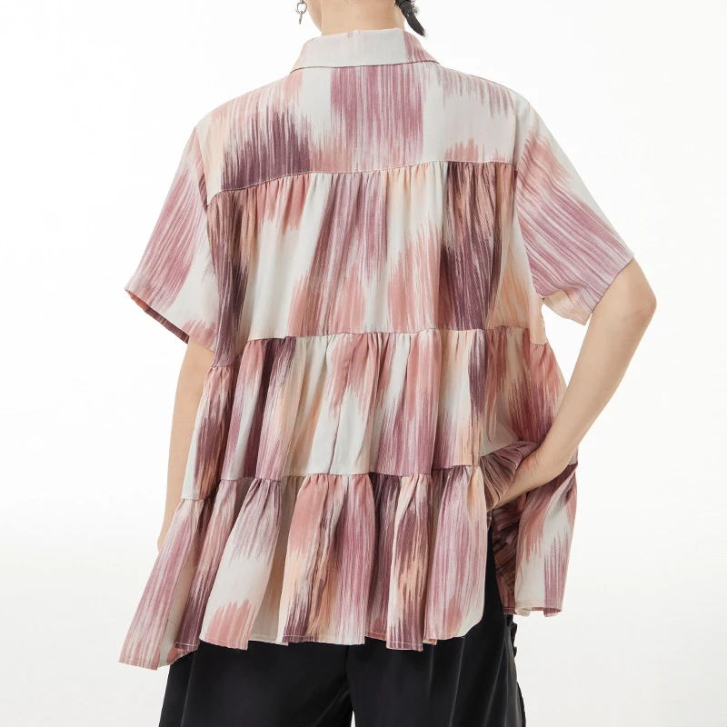 Street Gradient Tie Dyed Short Sleeve Shirt Thin Loose Draping Fashion Casual A-line Cake Shirt Fashion Tide Spring Summer