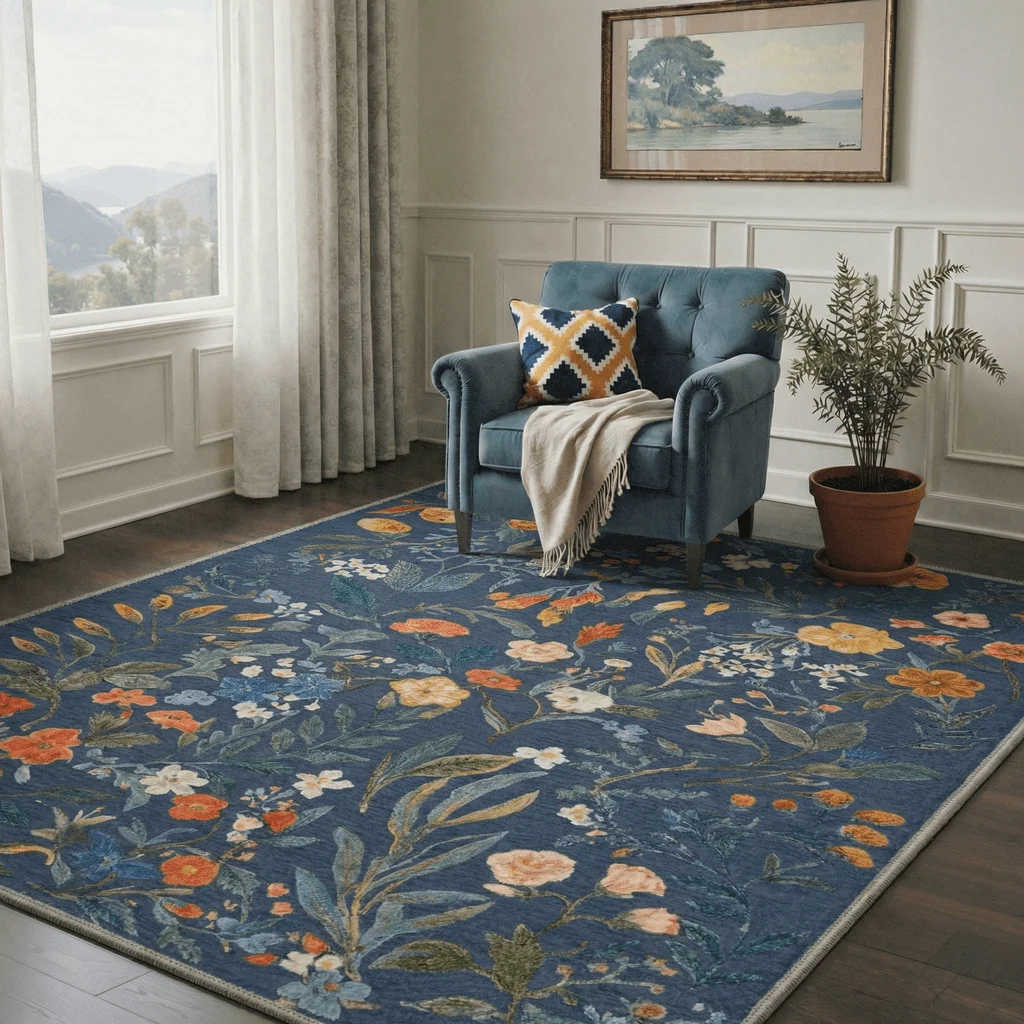 Abstract Blue Grey Beige Distressed Area Rug Modern Watercolor Patchwork Living Room Bedroom Floor Mat