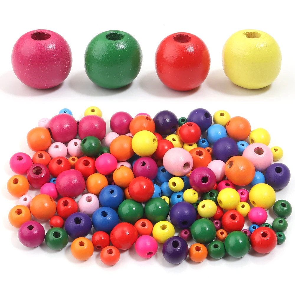 10-100 Stück/Lot 6-30mm Natürliche Holzperlen Bunte Runde Holz-Abstandsperlen für Schmuckherstellung DIY Armband Zubehör – Detail 4