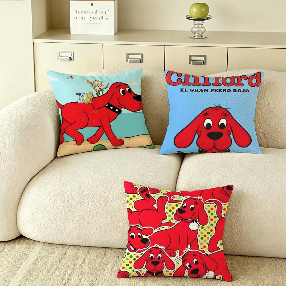 Cartoon Clifford the Big Red Dog-g Cushion Cover Pillow Case Anti-dustmite Pillowcase Silky Short Plush Sofa Cushion Cover hot - view 4