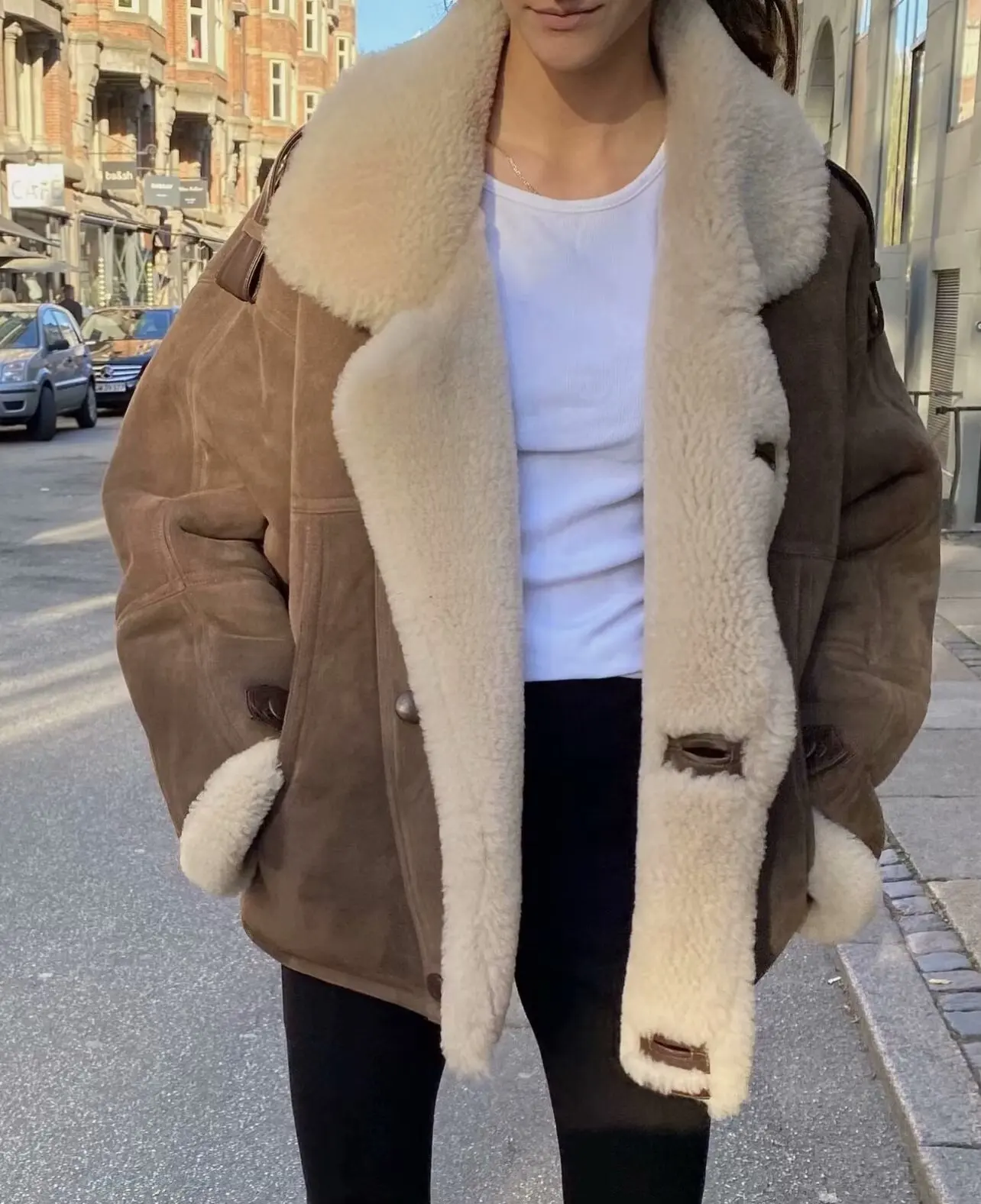 European and American style warm winter lapel lamb hairy case women loose casual fashionable versatile fur coat