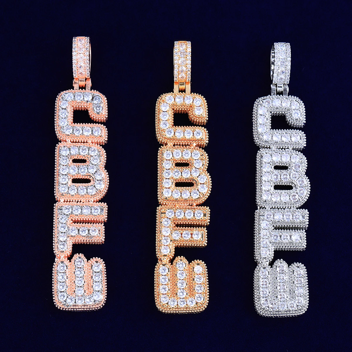 Bubble Letter Iced Out Custom Name Necklace for Men Vertical Version Prong Setting Personalized Cubic Zirconia Hip Hop Jewelry