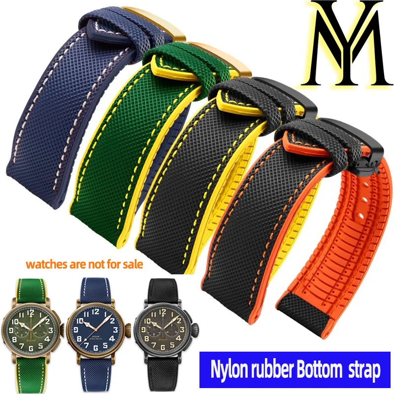 For ZENISH Pilot series 29.2430 Bronze Big Fly Nylon Rubber Bottom watch strap 20 22 23mm Men Waterproof blue orange black Strap