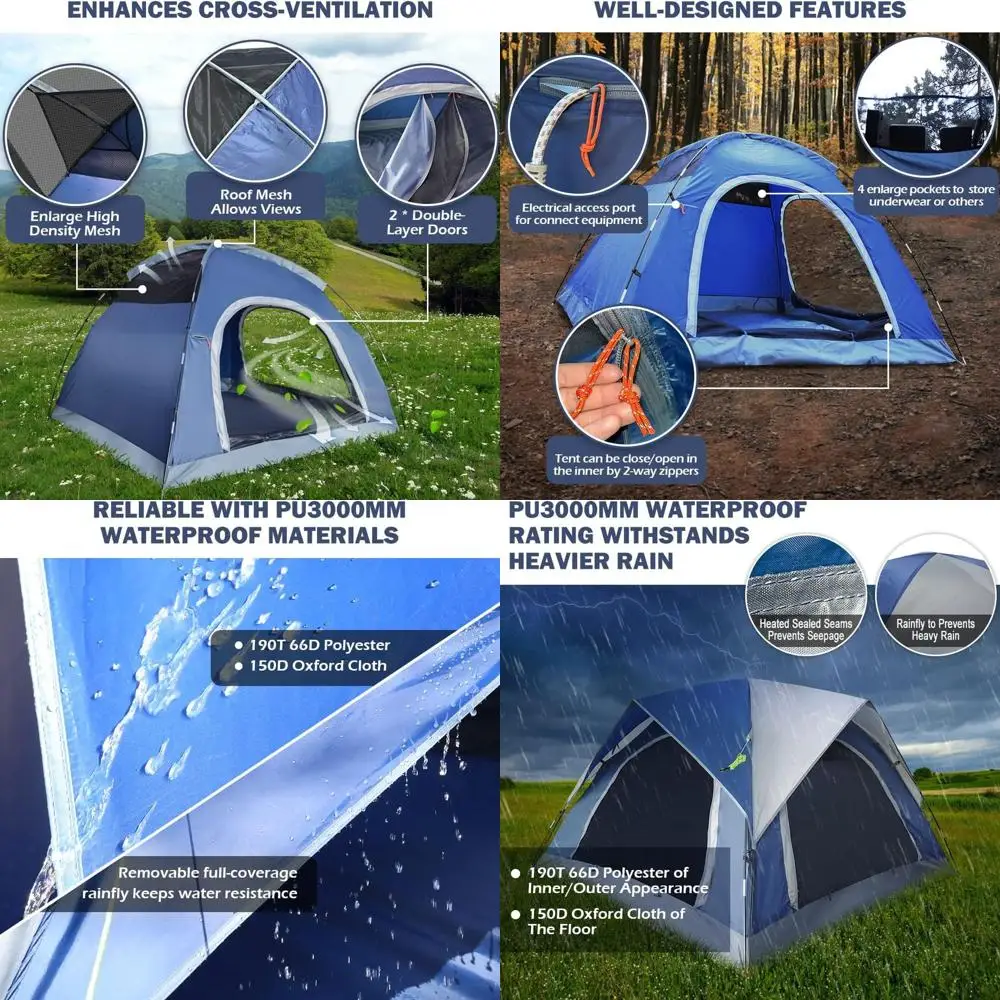 

Компактная палатка-купол на 3 человека с двумя входами и сетчатым потолком, водонепроницаемая палатка на 4 человека со съемным тентом, универсальная палатка на 2-4 человека