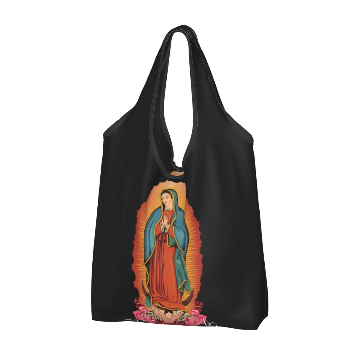 

Our Lady Of Guadalupe Reusable Shopping Grocery Bags Foldable 50LB Weight Capacity Virgin Mary Eco Bag Eco-Friendly Durable