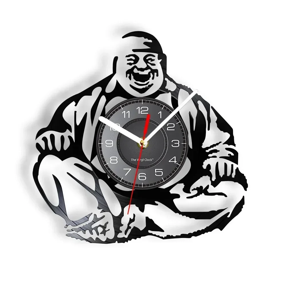 Happy Laughing Buddha Vinyl Record Wall Clock Feng Shui Home Decor Laser Cut Music Album Longplay Retro Mediation Wall Watch