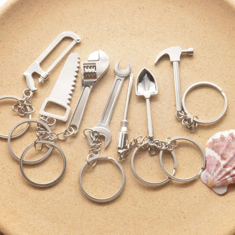 1/9Pcs Creative Metal Tool Keychain Mini Wrench Hammer Saw Screwdriver Key Ring Pendant Car Keychain Accessories Gift