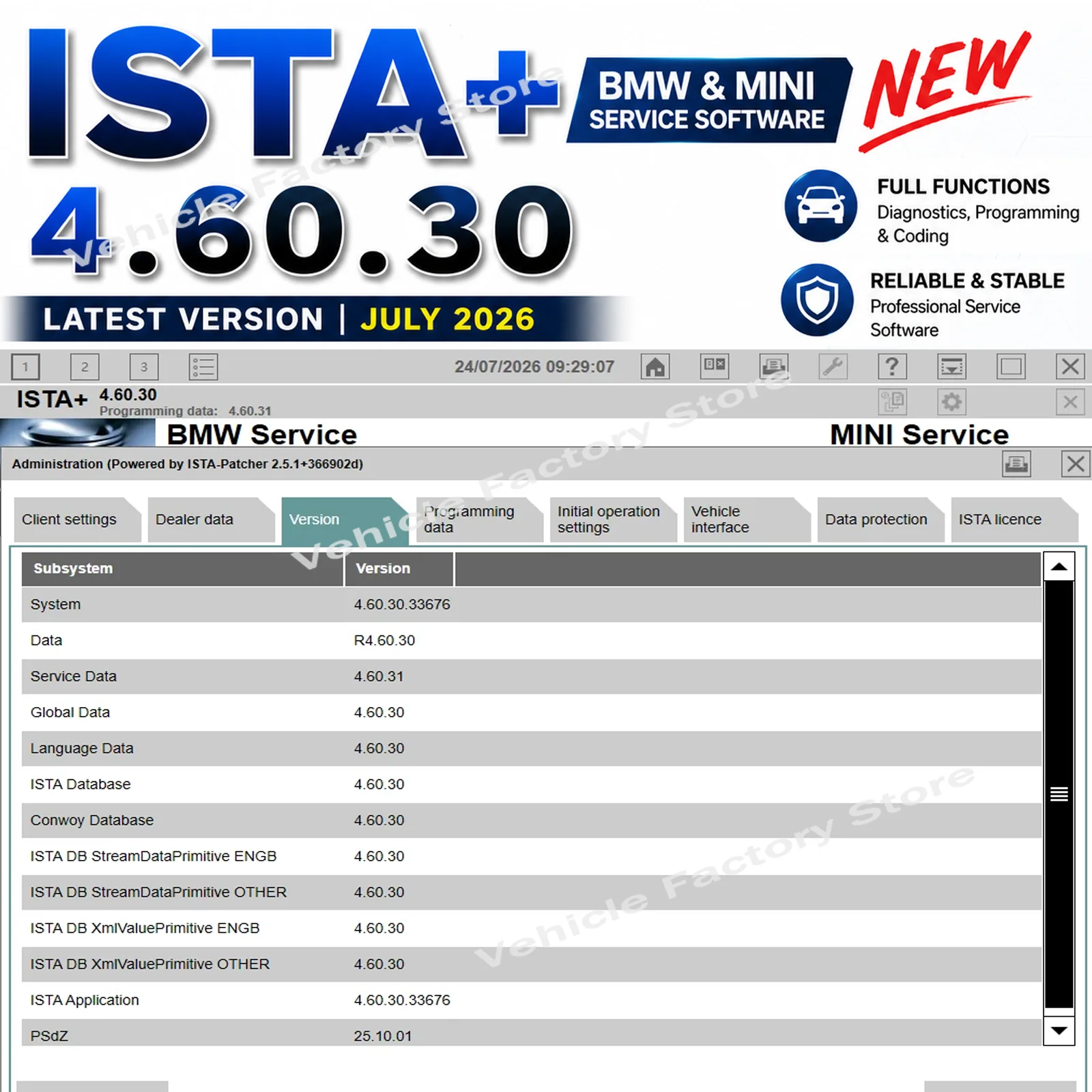2026.06 ISTA 4.60.30 Juli 2026 Diagnosesoftware ICOM ENET K+Dcan OBD PSdZData Full für E-Sys & ISTA