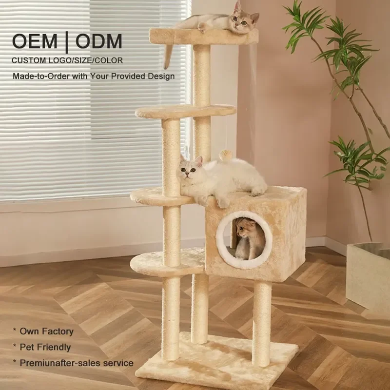 Eco-Friendly Hot Sale Large Multifunctional Integrated Cat Tree with Jumping Box and Climbing Frame for Multi-cat Households
