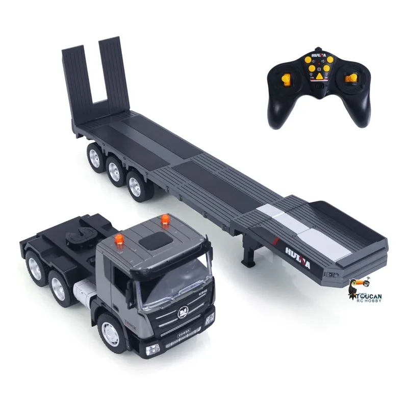 Huina 1318 1:18 Scale RC Assembled Plastic Flatbed Trailer Tractor Truck 9CH Radio Remote Control Cars Grey Outdoor Car Toy