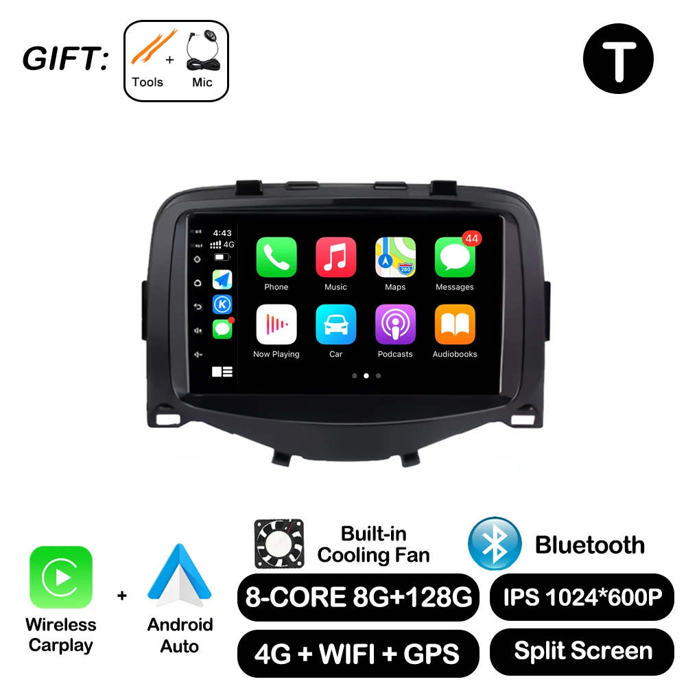 7 Inch Voor Toyota Aygo Peugeot 108 Citroen C1 2016-2020 Autoradio Autoradio Multimedia Speler Carplay 4G + Wifi Bt Dsp Stereo