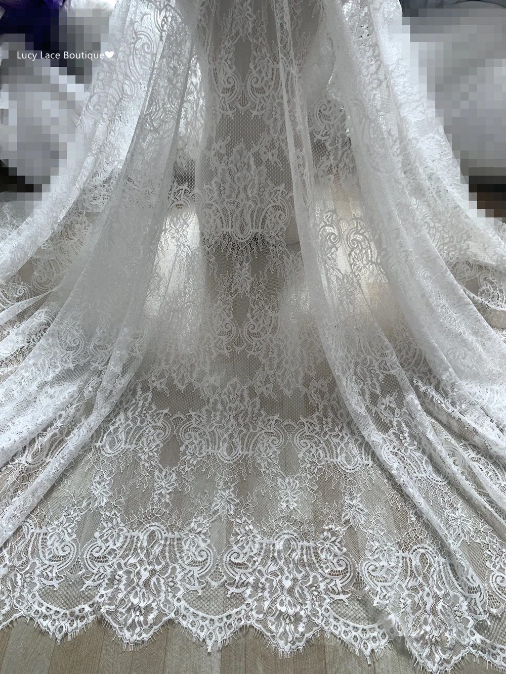 150CM Wide, 3 Meters Long Delicate Eyelash French Lace Fabric European Design Good Quality Off White