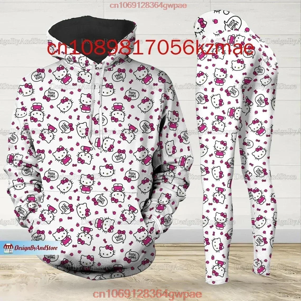 Disney Personalized Hello Kitty 3D Women's Hoodie and Leggings Suit Yoga Pants Sweatpants Fashion Sports Suit Set