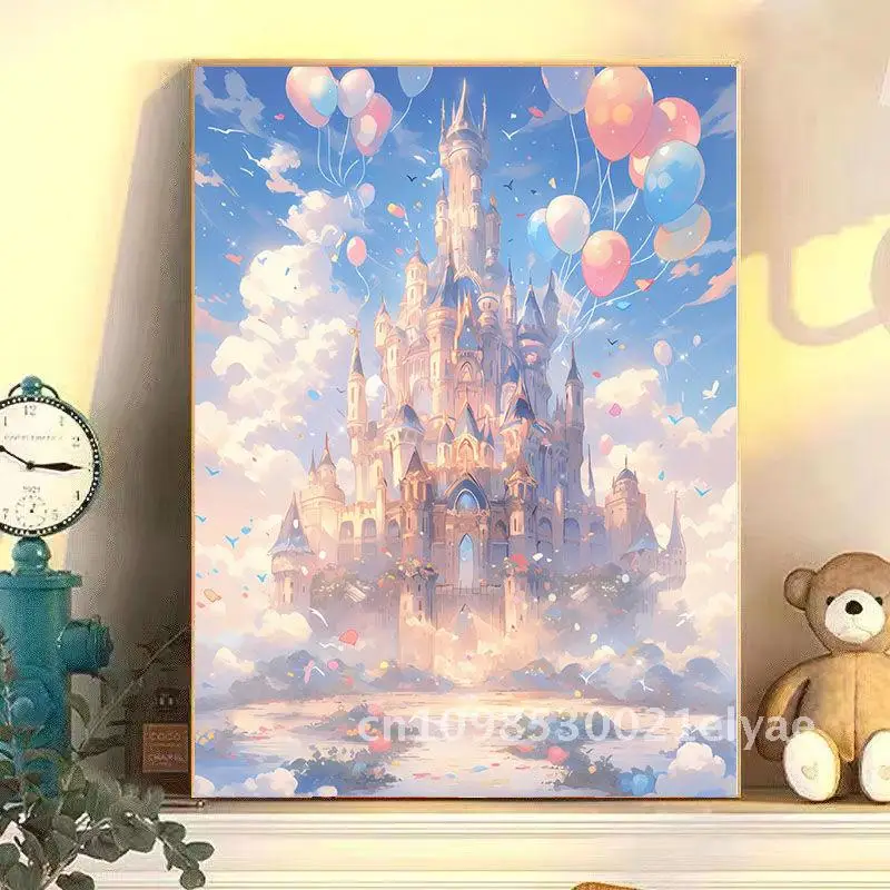 

diy digital oil painting factory wholesale dream castle hand filled oil painting stall decorative painting