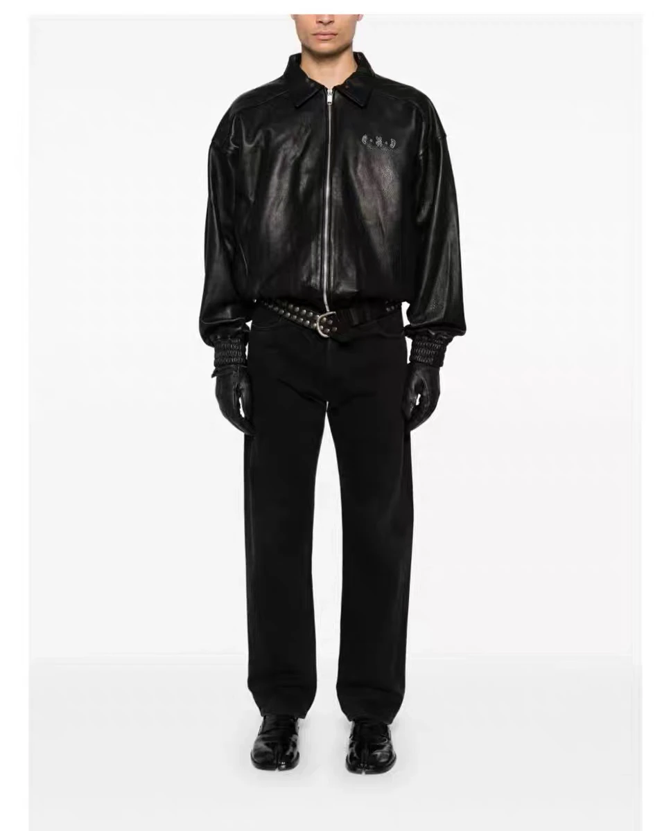 Depred Rich Second Generation Painters Wives Baumwolle gefüttertes Leder Jaet Loose Fit Reißverschluss Ort Sle Youthful Ene...