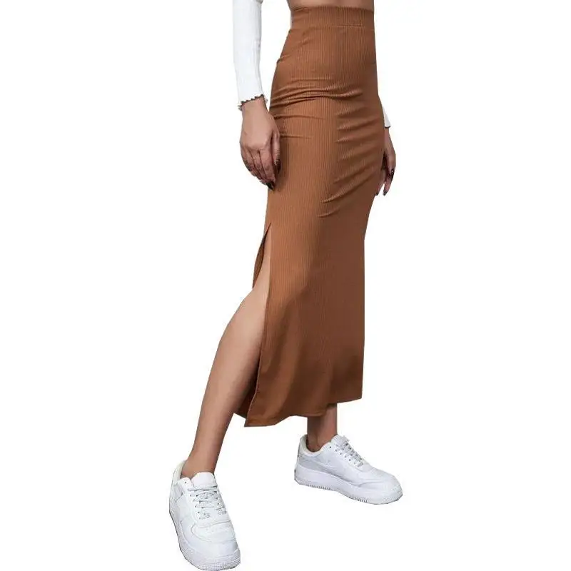 Summer 2026 New High-Waisted Girls Buttocks Split Long Skirt Sexy Spice Girl Pure Sensual Woman in the Long-Ribbed Skirt