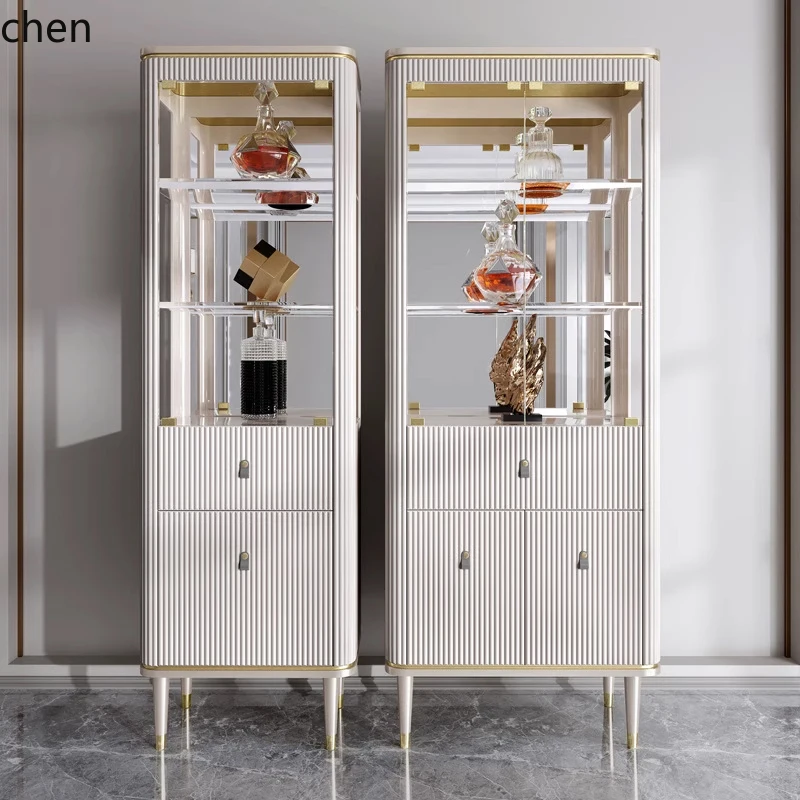 

HXL Italian glass wine cabinet against the wall living room light luxury high-grade solid wood storage display side cabinet
