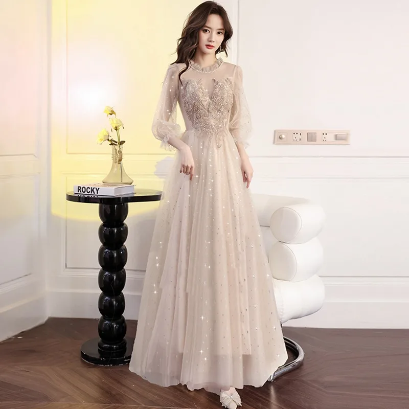 Vestidos de Noche sexis elegantes para mujer, vestido de dama de honor de boda con cuello redondo, vestido Formal largo para fiesta de graduación, vestidos Vintage para mujer