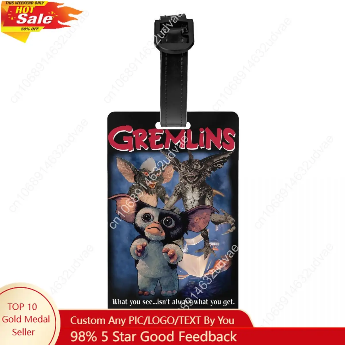 

Багажные бирки Gremlins Mogwai на заказ для чемоданов, забавный фильм 80-х, Gizmo Monster, багажные бирки, идентификационная этикетка с обложкой для конфиденциальности