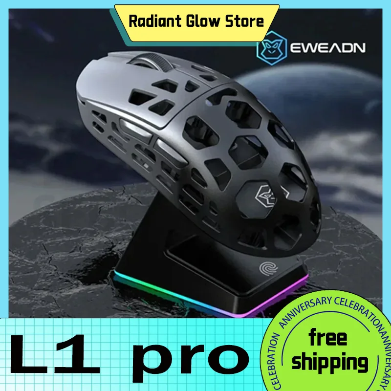 

Eweadn L1 Mouse Hollow Magnesium Alloy Tri-Mode Wireless Bluetooth Paw3395 8k Return Rate Lightweight Office Gaming Gamer Mice