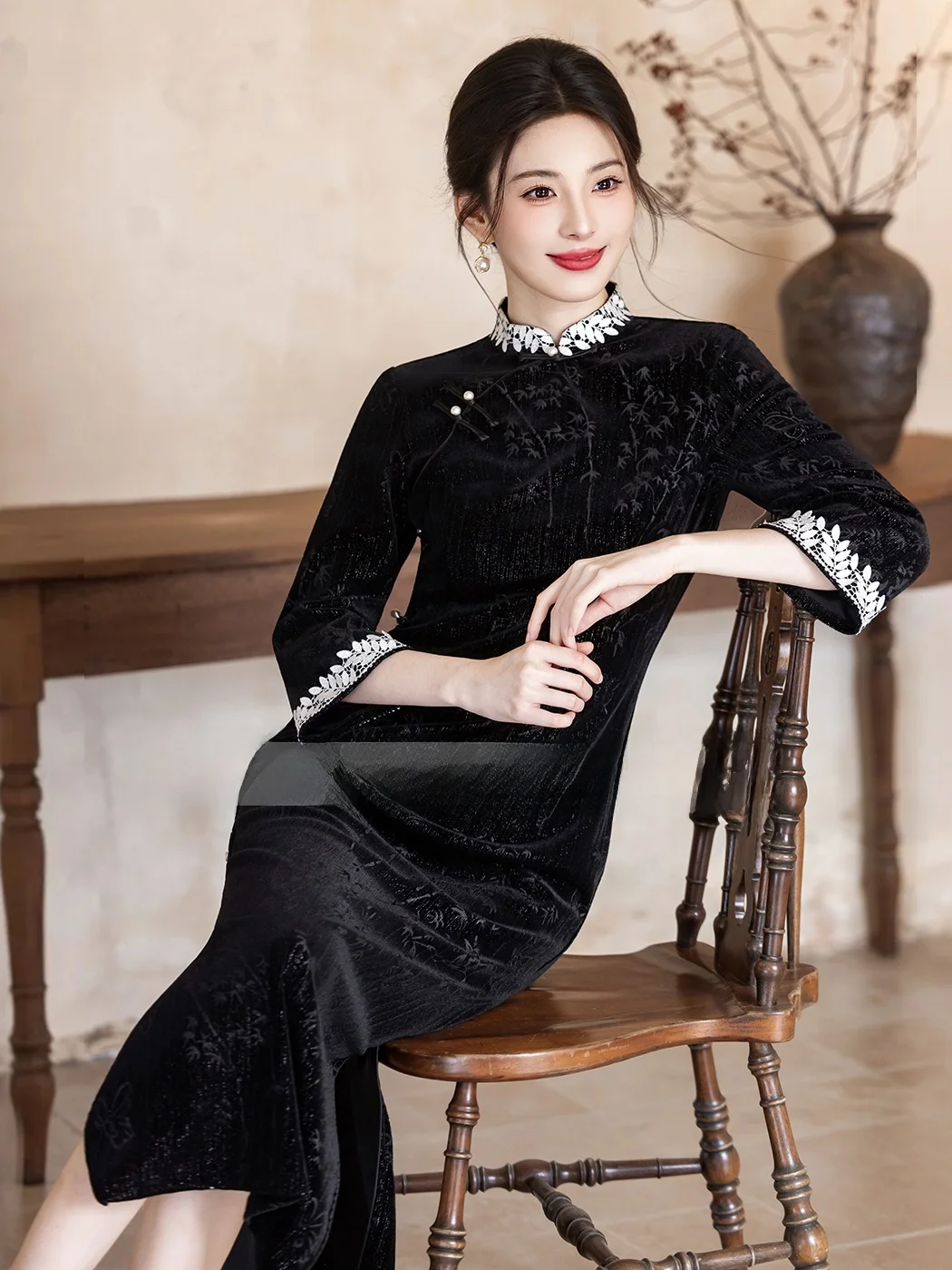 

Bla Long Sve Improved Old anghai Sle Retro Faion New Arrival Autumn Season Slimming Traditional Chinese ...