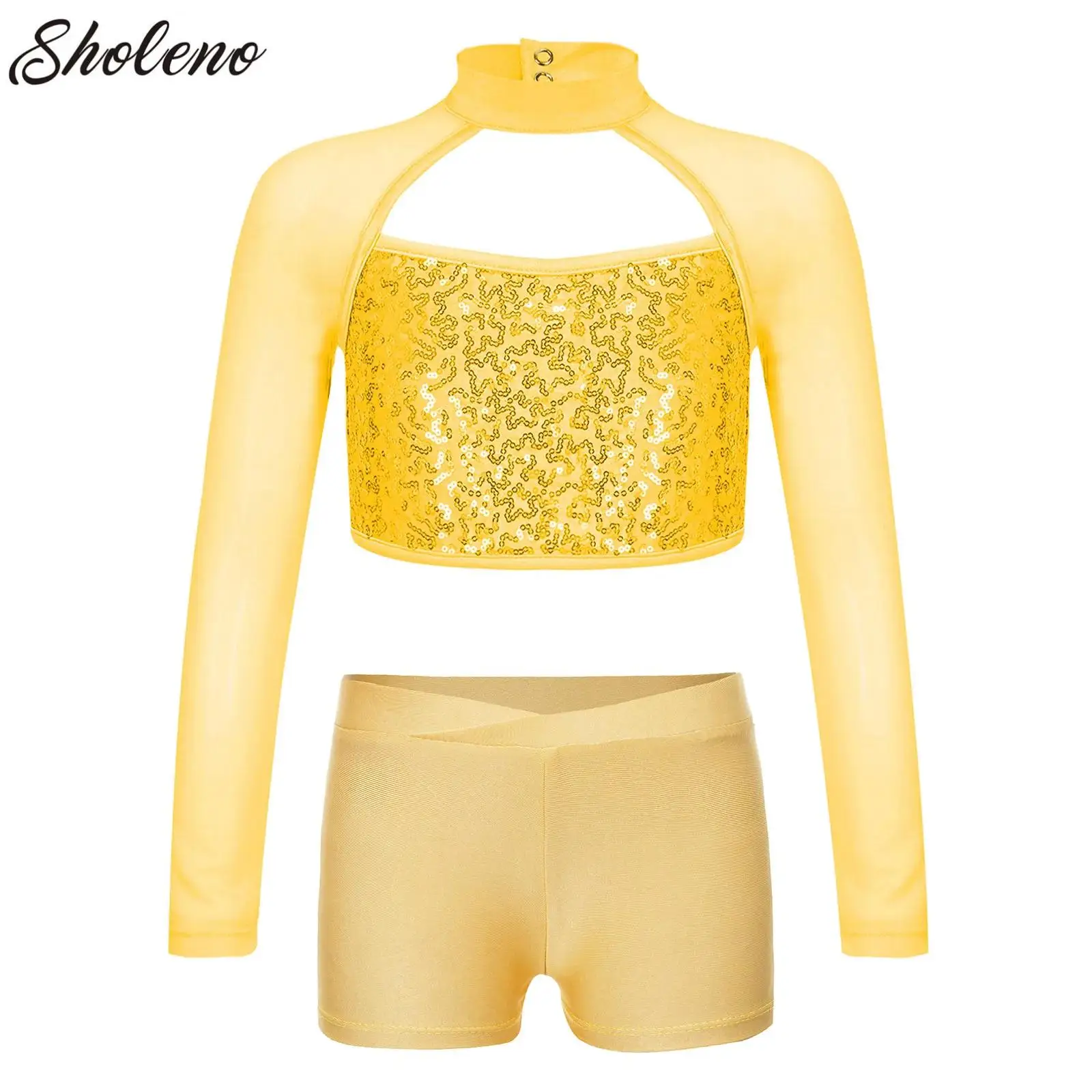

Girls Shiny Sequin Jazz Dance Outfits Ballet Modern Dancewear Athletic Rhythmic Gymnastics Figure Skating Stage Performance Wear