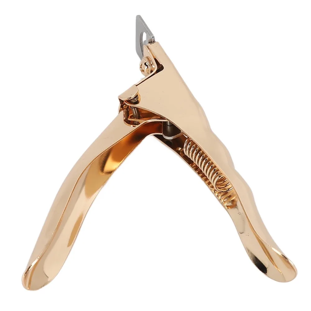 Stainless Steel Nail Tip Cutter Straight Edge Gold Color Fake Nail Trimmer U Shape Design Professional Clippers view 4
