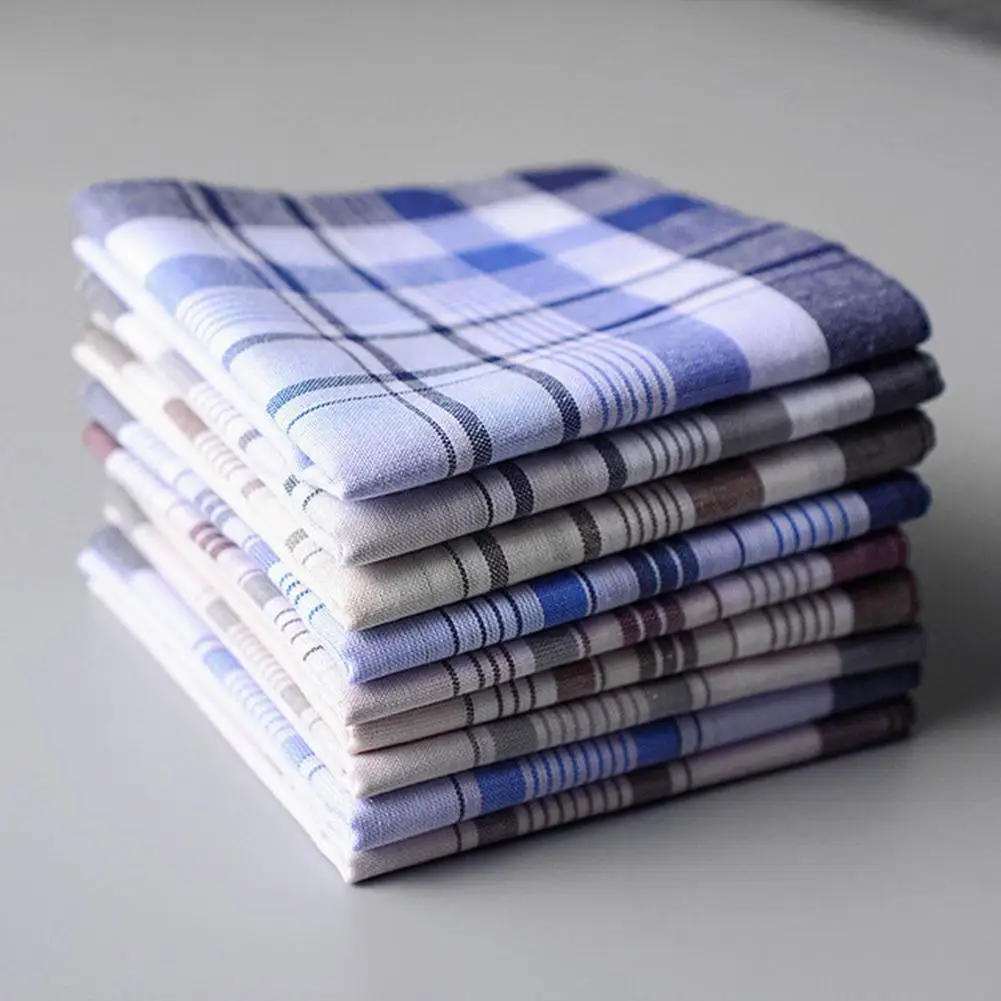 5Pcs Man Square Plaid Stripe Handkerchief Classic Vintage Pocket Square Handkerchiefs Suit Hanky Cotton Towel For Wedding Party