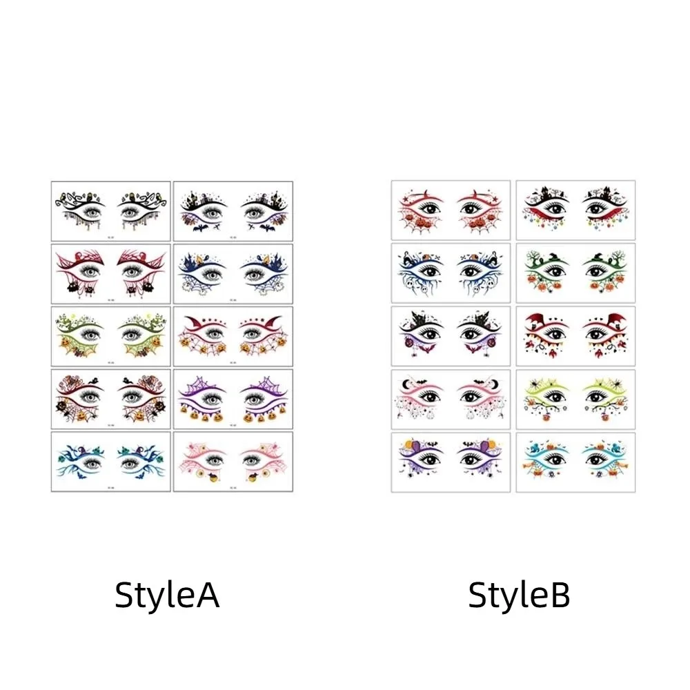 Pumpkin Ghost Skull Halloween Face Tattoo Cartoon Disposable Cheek Eyes Temporary Stickers Portable Transparent