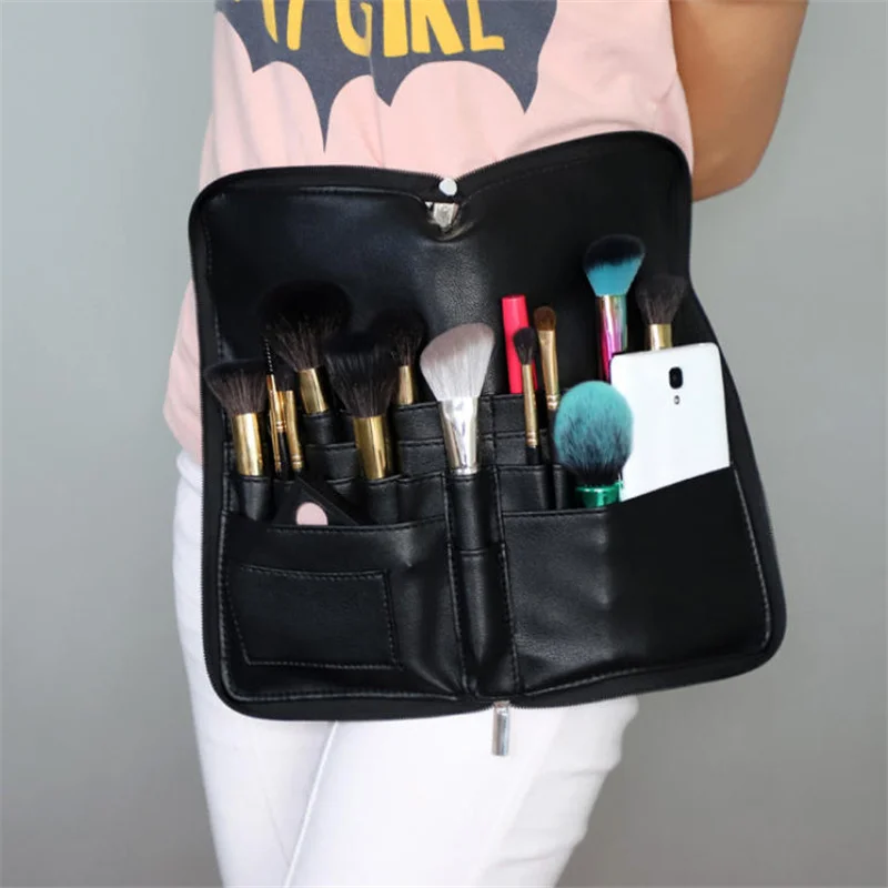 

1 шт., вместительная сумка для хранения кистей для макияжа из искусственной кожи с застежкой-молнией, многофункциональная косметичка для профессиональных визажистов