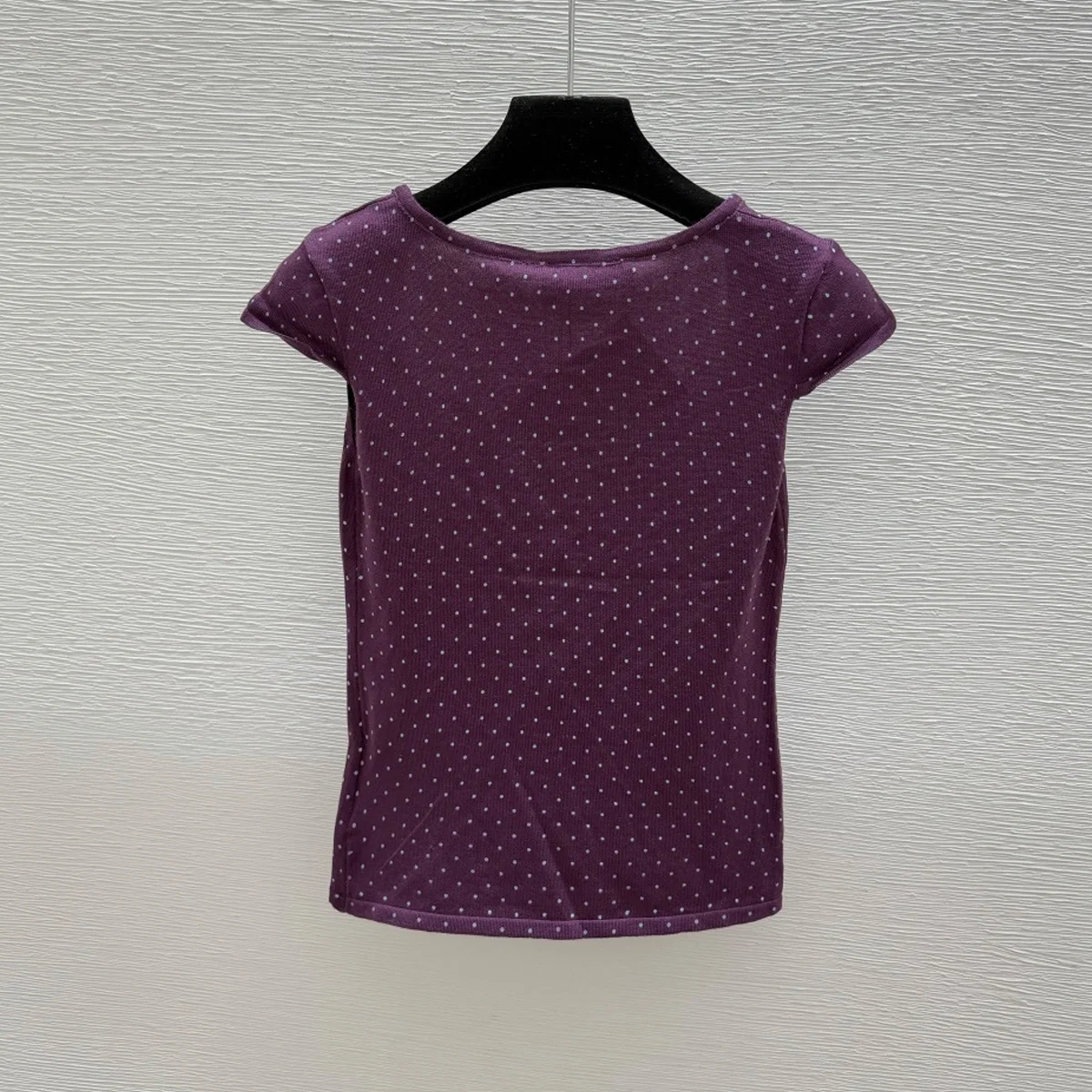 2026 High quality Women Square Neck Cap Sleeve Polka Dot Ribbed Knit Top Slim Fit Cropped Short Sleeve Blouse lyt2671392