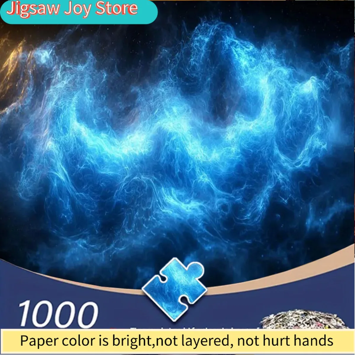 

A 1000pcs Jigsaw Puzzle for Adults Featuring a Blue Glowing Nebula Set Against a Dark Starry Sky. Ideal for Lovers, It Makes a