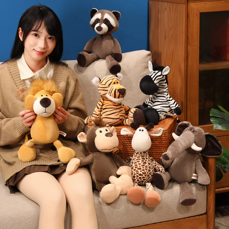 30/35/50cmのリアルなライオン、トラ、ゾウ、サル、ヒョウ、キリン、アライグマのぬいぐるみ、シミュレーション森林動物のぬいぐるみ、子供向けおもちゃ